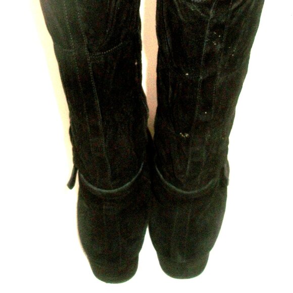 PRADA VTG Belted Black Suede Side Zip Low Heel Boots w Shirred Shaft 10M $850 - Picture 7 of 8